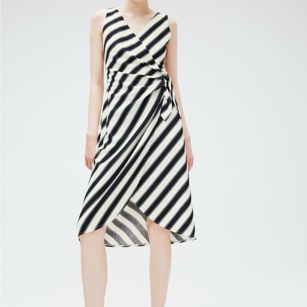 H&M Textured Navy and Ivory Wrap Dress